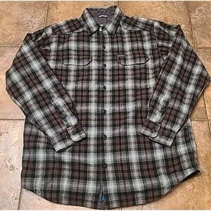 Columbia Plaid Flannel Fleece Lined Shacket Button Up Wool blend Shirt Mens LRG